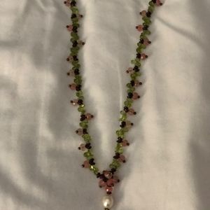 Gemstone necklace- pearl drop